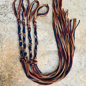 Tzitzits 4pc set - Brown, Light Gold, Deep Red, Navy YHWH (10-5-6-5) Knotted Loops