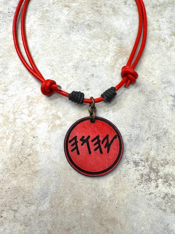 PALEO HEBREW YHWH Red Leather Name of Yahuah, painted, and dyed pendant