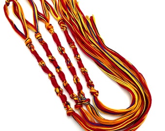 TZITZITS, Your Words are Like Fire, Set of 4, Red-Yellow-Orange Tzitzits YHWH (10-5-6-5) Knotted for accuracy, Torah Fringe Tzits