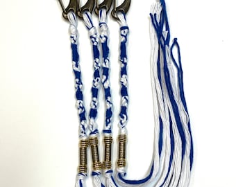 Tzitzit Set of 4 Bronze GOLD Torah Scrolls w beltloop clips and Torah Scroll beads tzits Bible tassels Torah Messianic Jewish Hebrew