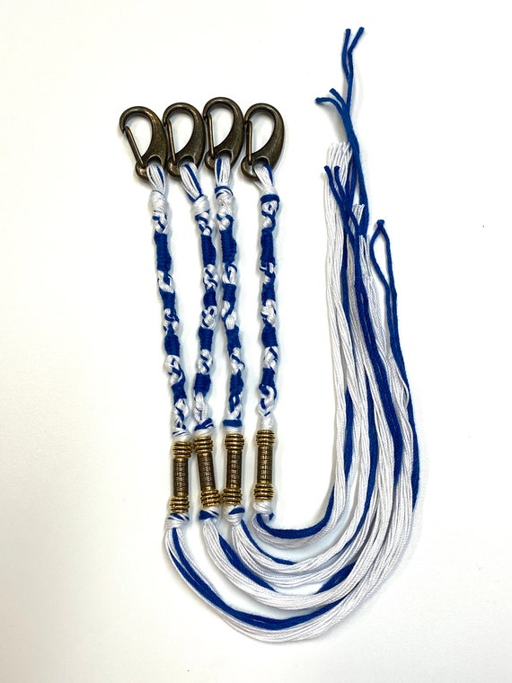 Tzitzit Set of 4 Bronze GOLD Torah Scrolls w beltloop clips and Torah Scroll beads tzits Bible tassels Torah Messianic Jewish Hebrew