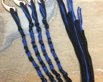 TZITZIT set of 4 w/CLIPS Traditional Black w Blue Messianic Tzitzits YHWH (10-5-6-5) Knotted for accuracy, Torah Fringe Tzits