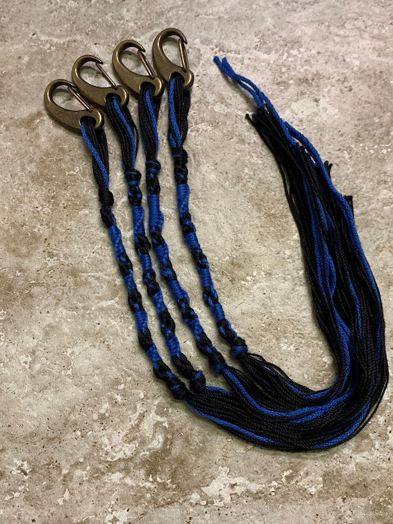 TZITZIT set of 4 w/CLIPS Traditional Black w Blue Messianic Tzitzits YHWH (10-5-6-5) Knotted for accuracy, Torah Fringe Tzits