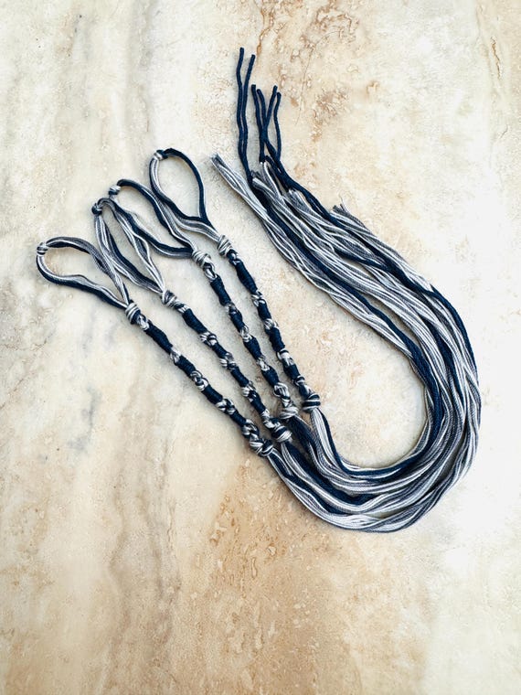 Tzitzit set of 4, gray and navy blue tzitzits YHWH (10-5-6-5)