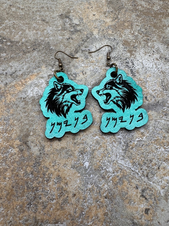 TRIBE of Benjamin Earrings Paleo Hebrew choose COLOR- Red- Teal- Washed Blue- Benjamin with Wolf Tribes of Israel