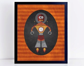 Robot B Fireball Nursery Decor Child's Digital Wall Art