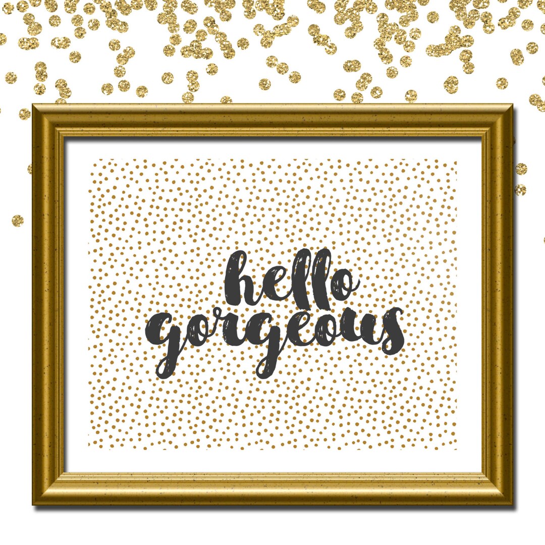 Hello Gold Polka Dot Digital Wall Art Printable Etsy