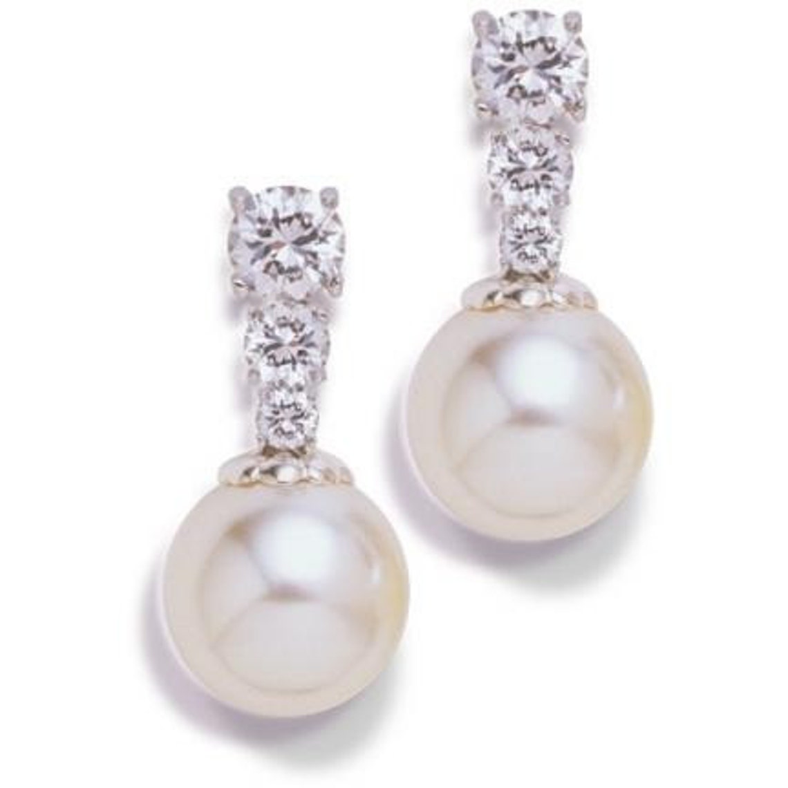 Cubic Zirconia and Pearl Bridal Earrings Drop Bridal | Etsy