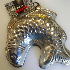 Moule à poisson vintage portugais en acier étamé - 20 cm (8 3/4 po.)