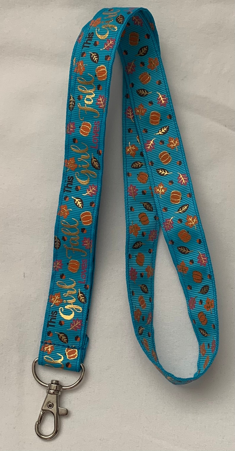 Keychain Lanyard This Girl Loves Fall Lanyard Fall Lanyard Leaves Keychain Pumpkin Lover Gift Badge Holder Fall Keychain