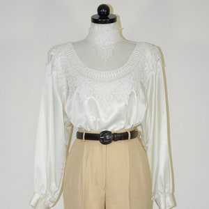 80s victorian inspired blouse / 1980s sheer bib collar shirt / intricate lace collar top