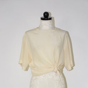 90s ivory silk blouse / 1990s silk tee shirt / short sleeve silk top