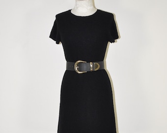 90s DKNY black knit wool mini dress / vintage 1990s minimalist sweater dress