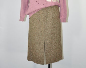 70s long pencil skirt / wool tweed midi skirt / 1970s brown wool skirt