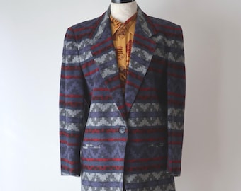 90s blue southwest wool blend blazer / vintage Americana oversized boyfriend blazer
