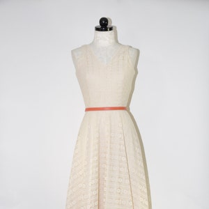 70s almond lace maxi dress / bohemian wedding dress / 1970s sleeveless longline dress