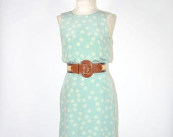 90er jahre seidenkleid seegrün gepunktet / vintage Y2K blasses mint kleid mit hinteren knöpfen