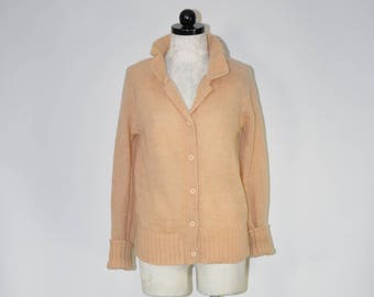 60s peach mohair cardigan / button front wool sweater / 1960s open weave knit cardigan