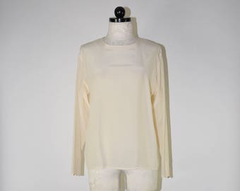 90s ivory silk blouse / 1990s minimalist top / long sleeve silk tee