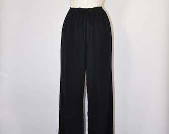 90s black rayon pants / 1990s wide leg trousers / vintage silky pajama pants