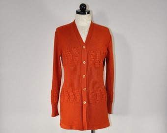70s autumn rust pointelle knit cardigan / vintage fall pumpkin spice button front sweater