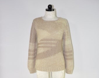 90s sand textile art sweater / neutral hand knit top / beige abstract woven pullover