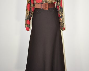 90s dark chocolate skirt / 1990s A line wool maxi skirt / high waist long full skirt