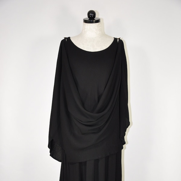 black draped roman toga dress / layered cape maxi dress / rayon crepe long caftan