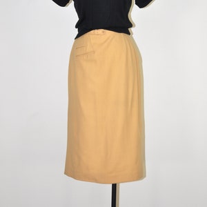 50s honeycomb wool skirt / yellow long pencil skirt / vintage belted fitted skirt