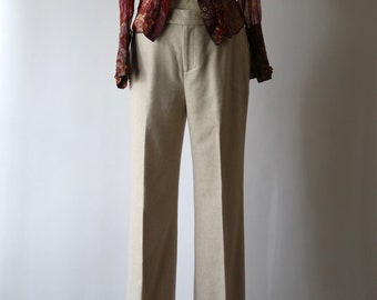 Pantalon en laine avoine An2K/Pantalon large Ralph Lauren/Pantalon taille haute beige à revers