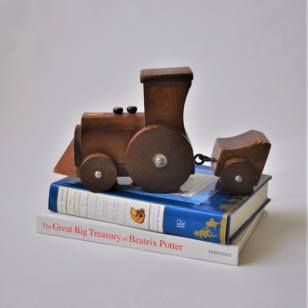 70s wooden train toy / vintage wood steam engine / childrens toy train / 1970s model locomotive