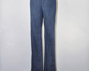 80s high waisted wide leg blue jeans / 1980s vintage indigo straight denim pants