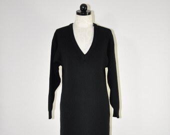 90s black chunky knit dress / Y2K minimalist sweater dress