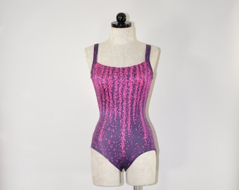 60s pink wisteria swimsuit / 1960s one piece bathing suit / purple floral print maillot