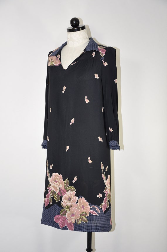 70s black floral tunic dress / 1970s floral rayon… - image 10
