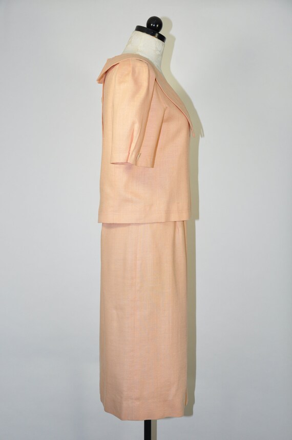 80s peach linen two piece dress / 1980s puff slee… - image 5