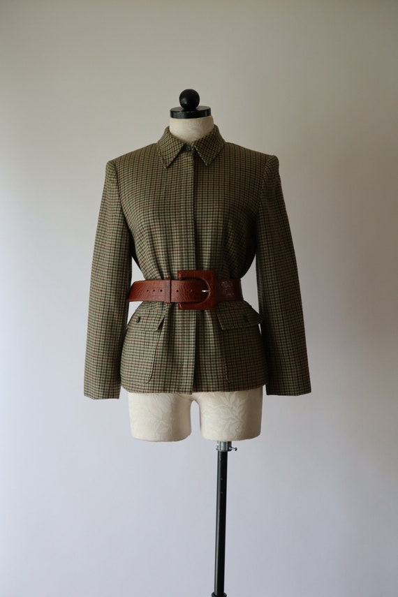90s sage wool tweed jacket / green glen plaid blaz
