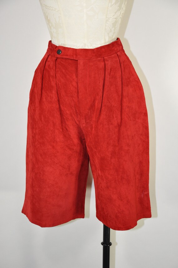 80s red suede pleated shorts / 1980s brushed leat… - image 5