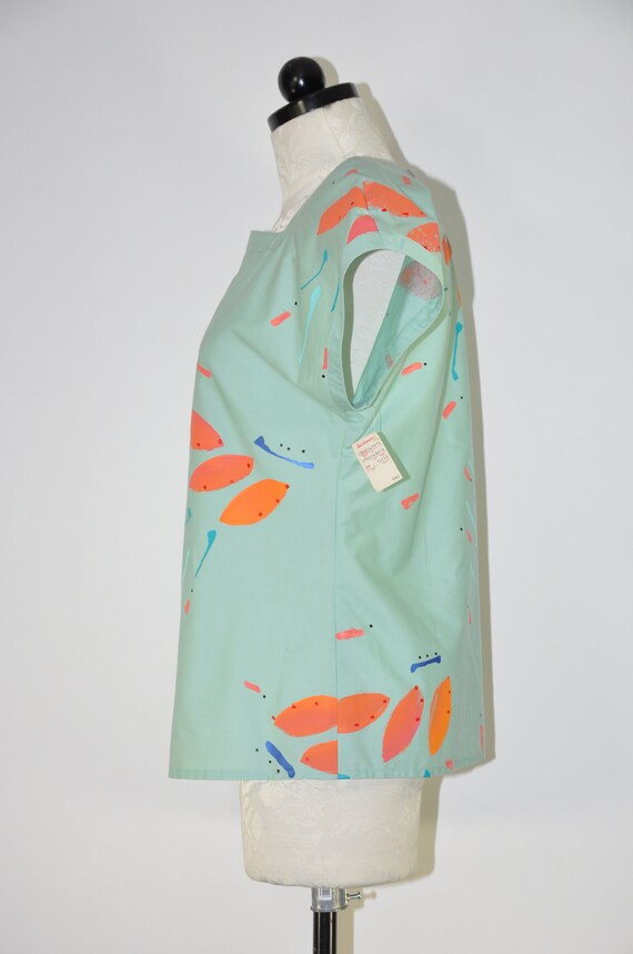80s hand painted blouse /  1980s mint green shirt… - image 5