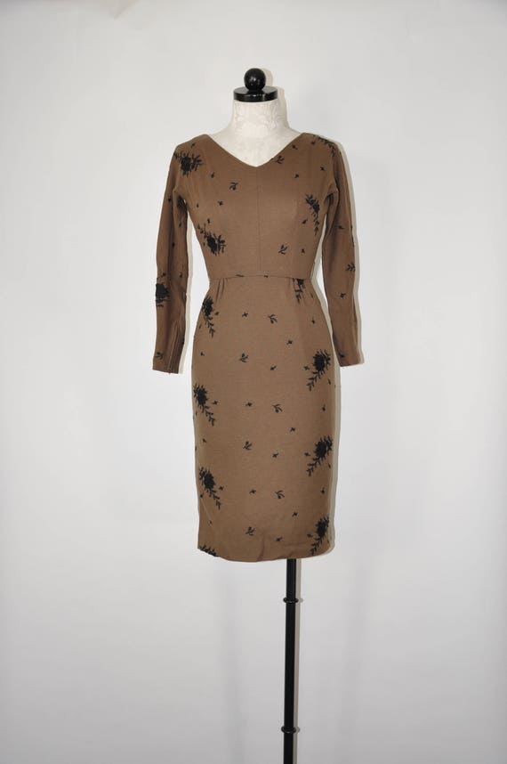 60s nutmeg fitted wool dress / 1960s walnut brown dre… Gem