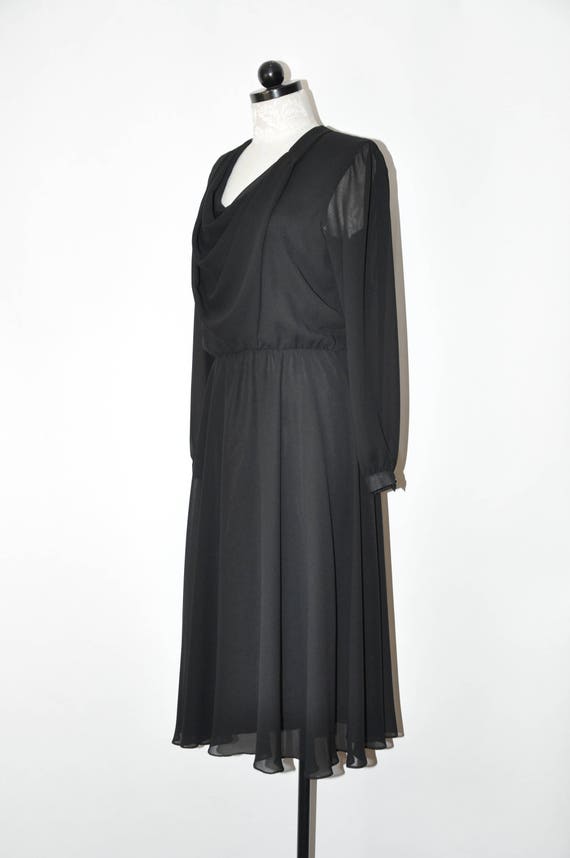 1970s black faux wrap dress / 70s sheer chiffon d… - image 9