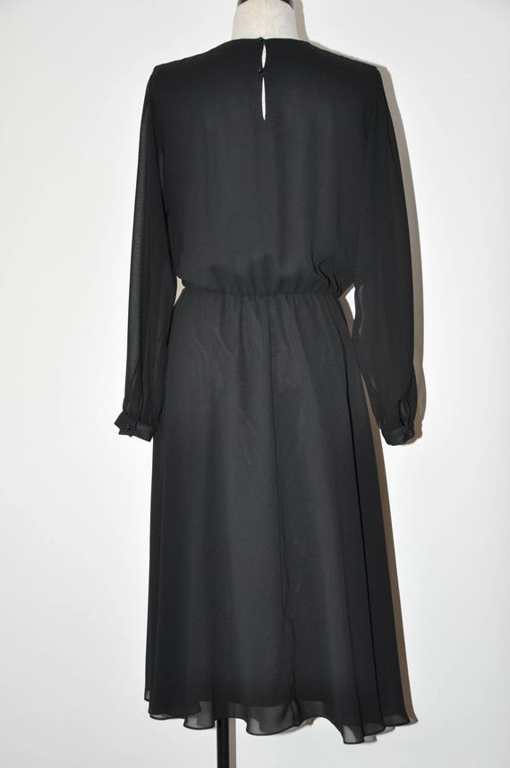 1970s black faux wrap dress / 70s sheer chiffon d… - image 7
