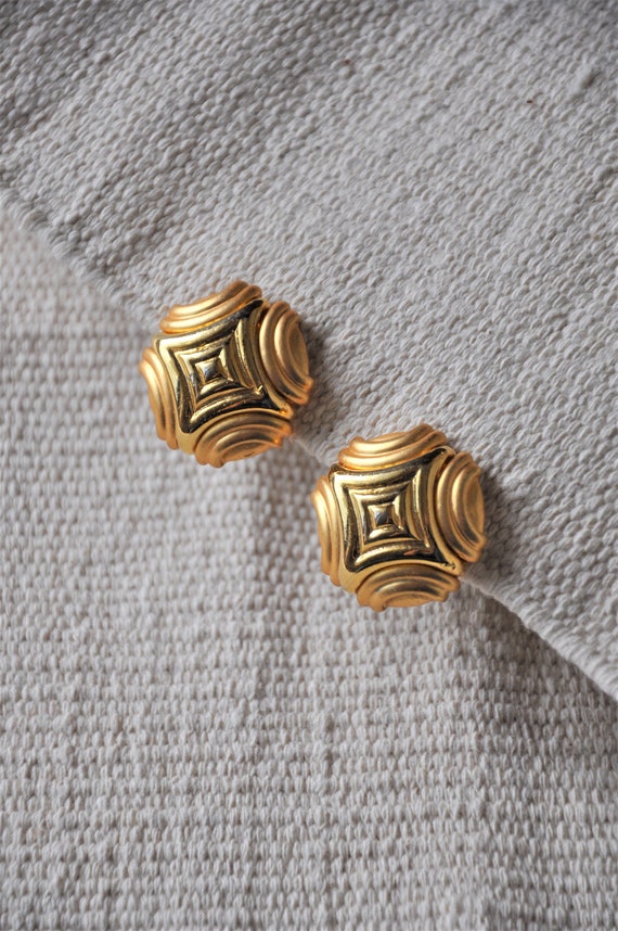 modernist gold earrings / sculptural geometric ea… - image 2