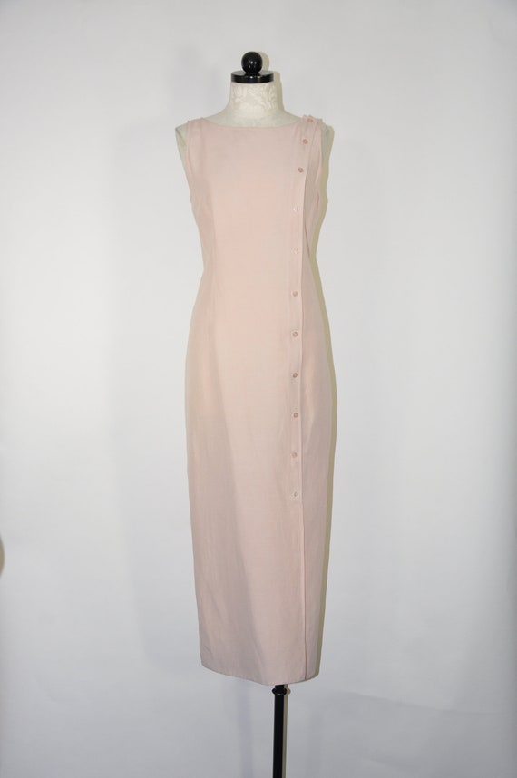 90s pale pink silk dress / 1990s blush linen dress