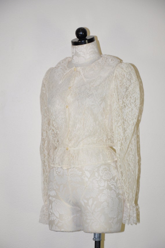 60s cream sheer lace blouse / victorian mutton sl… - image 10