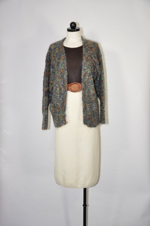 80s mohair wrap cardigan / 1980s green boucle swea