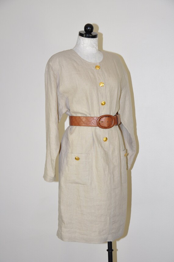 minimalist linen dress / long sleeve cocoon dress… - image 5
