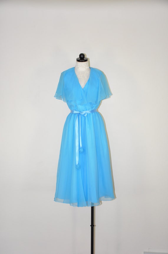 70s turquoise blue full dress / 1970s bohemian par