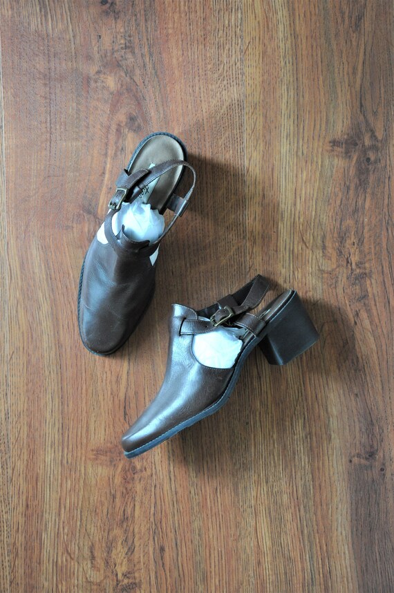 90s leather t strap loafers / chocolate brown slin