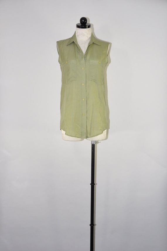 90s sage green silk blouse / minimalist boyfriend 